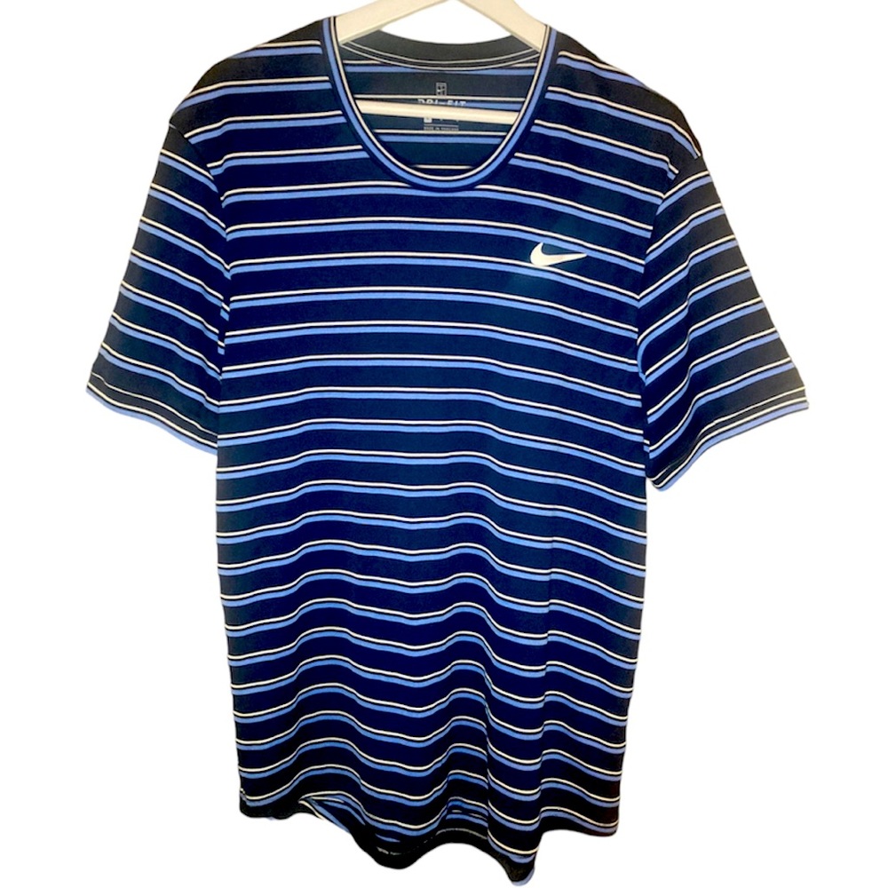 Nike Dri-Fit Shirt Athletic Navy Blue Stripes 100% Polyester Men’s Large